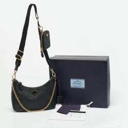 Pre Owned Prada Re-Edition 2005 Black Saffiano Lux Leather Shoulder Bag