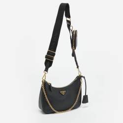 Pre Owned Prada Re-Edition 2005 Black Saffiano Lux Leather Shoulder Bag