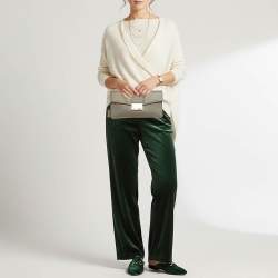 Pre Owned حقيبة كلاتش برادا جلد ناعم سافيانو رمادي صوت