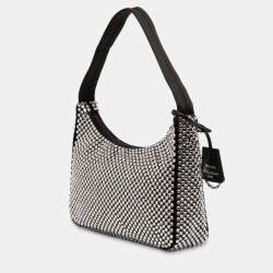 Pre Owned حقيبة كتف برادا ساتان أسود كريستال صغيرة طبعة جديدة 2000