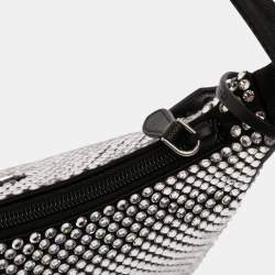 Pre Owned حقيبة كتف برادا ساتان أسود كريستال صغيرة طبعة جديدة 2000