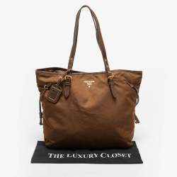 Pre Owned حقيبة تسوق برادا نايلون بني وجلد سافيانو