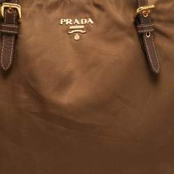 Pre Owned حقيبة تسوق برادا نايلون بني وجلد سافيانو