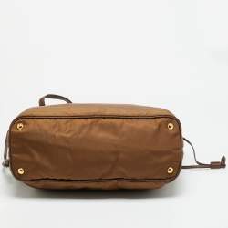 Pre Owned حقيبة تسوق برادا نايلون بني وجلد سافيانو