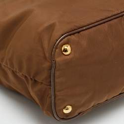 Pre Owned حقيبة تسوق برادا نايلون بني وجلد سافيانو