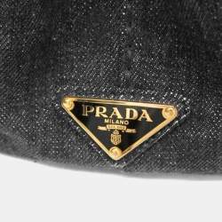 Pre Owned حقيبة كتف برادا كانفاس حجم صغير حقيبة توت سوداء