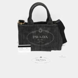 Pre Owned حقيبة كتف برادا كانفاس حجم صغير حقيبة توت سوداء