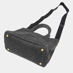 Pre Owned حقيبة كتف برادا كانفاس حجم صغير حقيبة توت سوداء