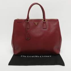 مملوكة مسبقًا Prada Galleria Executive Burgundy Saffiano Leather Double Zip Tote