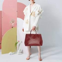 مملوكة مسبقًا Prada Galleria Executive Burgundy Saffiano Leather Double Zip Tote