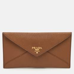 Pre Owned Prada Move Brown Saffiano Leather Envelope Wallet
