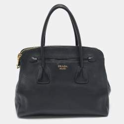 Pre Owned Prada Double Zip Black Saffiano Cuir Leather Dome Bag