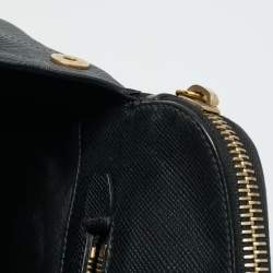 Pre Owned Prada Double Zip Black Saffiano Cuir Leather Dome Bag