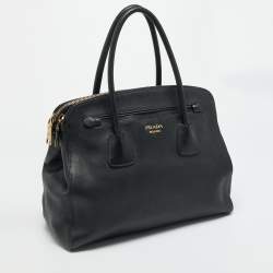 Pre Owned Prada Double Zip Black Saffiano Cuir Leather Dome Bag