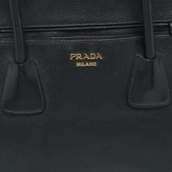 Pre Owned Prada Double Zip Black Saffiano Cuir Leather Dome Bag