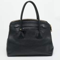 Pre Owned Prada Double Zip Black Saffiano Cuir Leather Dome Bag