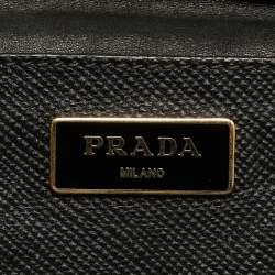 Pre Owned Prada Double Zip Black Saffiano Cuir Leather Dome Bag