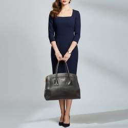 Pre Owned Prada Double Zip Black Saffiano Cuir Leather Dome Bag