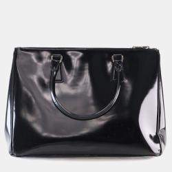 Pre Owned Prada Large Black Patent Galleria Double Zip Handbag