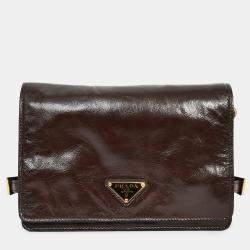 Pre Owned Prada Brown Leather Buckle Detail Shoulder Bag