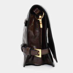 Pre Owned Prada Brown Leather Buckle Detail Shoulder Bag