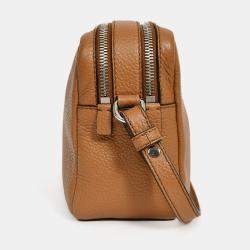 Pre Owned Prada Caramel Leather Vitello Daino Double Zip Crossbody Camera Bag with Strap