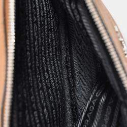 Pre Owned Prada Caramel Leather Vitello Daino Double Zip Crossbody Camera Bag with Strap