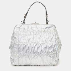 Pre Owned حقيبة براودا جالفري جلد فضي أنيقة