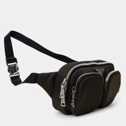 Pre Owned Prada Green/Black Nylon Front Pocket Waist Bag