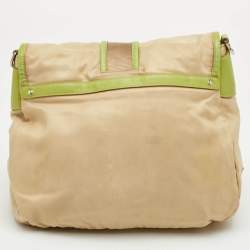 مملوكة مسبقًا حقيبة كتف برادا فينتاج تسوتو إبزيم نايلون وبشرة بيج/أخضر بحقيبة شحن