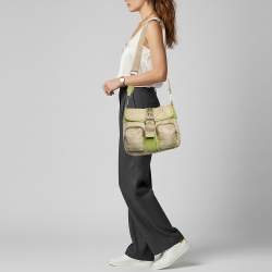 مملوكة مسبقًا حقيبة كتف برادا فينتاج تسوتو إبزيم نايلون وبشرة بيج/أخضر بحقيبة شحن