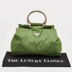 Pre Owned Prada Vintage Tessuto Green Nylon O Ring Metal Handle Tote