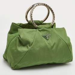 Pre Owned Prada Vintage Tessuto Green Nylon O Ring Metal Handle Tote