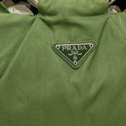 Pre Owned Prada Vintage Tessuto Green Nylon O Ring Metal Handle Tote
