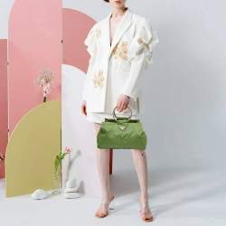 Pre Owned Prada Vintage Tessuto Green Nylon O Ring Metal Handle Tote