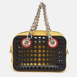Pre Owned Prada City Fori Multicolor Leather Perforated Chain Shoulder Bag