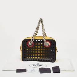 Pre Owned Prada City Fori Multicolor Leather Perforated Chain Shoulder Bag