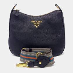 Pre Owned حقيبة كروس بودي برادا جلد فيتيلو فينكس هوبو سوداء (1BC166)