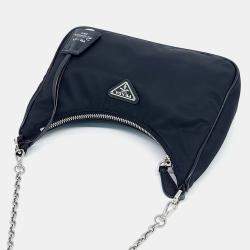 Pre Owned حقيبة برادا هوبي ق ماش نايلون أسود بحزام سلسلة (1BH204)