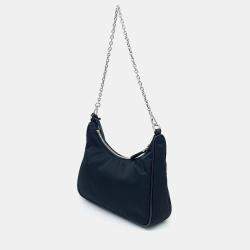 Pre Owned حقيبة برادا هوبي قماش نايلون أسود بحزام سلسلة (1BH204)