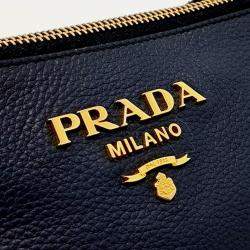 Pre Owned Prada Navy Blue Leather Crossbody Bag