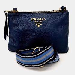 Pre Owned Prada Navy Blue Leather Crossbody Bag