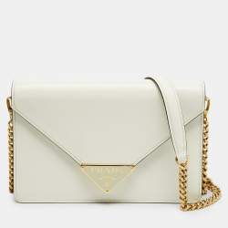 Pre Owned Prada Triangle Logo White Saffiano Leather Shoulder Bag