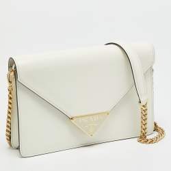 مملوكة مسبقًا Prada Triangle Logo White Saffiano Leather Shoulder Bag