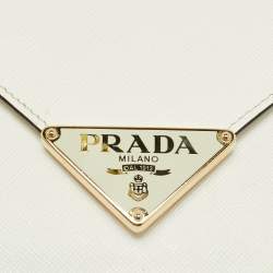 مملوكة مسبقًا Prada Triangle Logo White Saffiano Leather Shoulder Bag