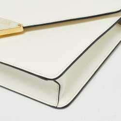 مملوكة مسبقًا Prada Triangle Logo White Saffiano Leather Shoulder Bag