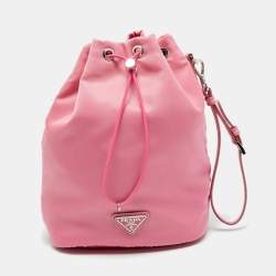 Pre Owned Prada Pink Nylon Drawstring Bucket Pouch