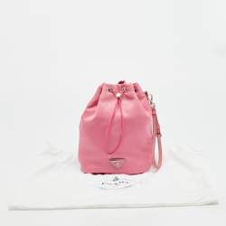 Pre Owned Prada Pink Nylon Drawstring Bucket Pouch
