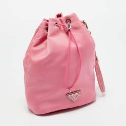 Pre Owned Prada Pink Nylon Drawstring Bucket Pouch