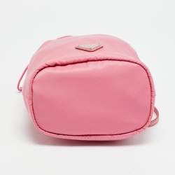 Pre Owned Prada Pink Nylon Drawstring Bucket Pouch